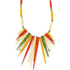 Vintage 70s Wood Spike Necklace – Boho Brass Tribal Style